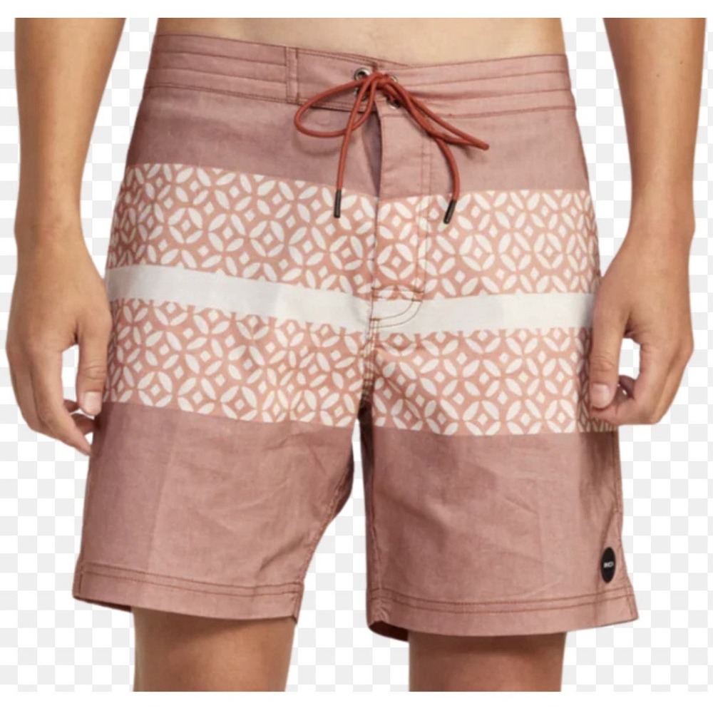 RVCA Board‎ Shorts Mens 34 Mauve Geometric Print Lace Up Swim Trunks Excellent